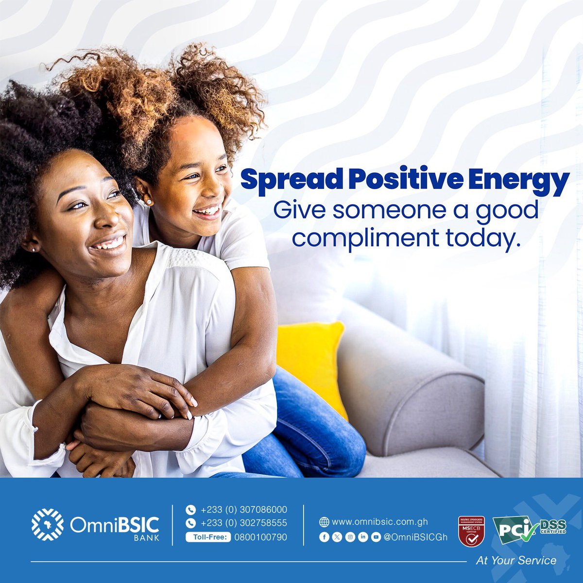 #FridayVibes
Celebrate the end of the week by sharing a positive compliment with someone today!

#OmniBSICBank #Friday #Fun #BestBankInGhana #BanksInGhana #AtYourService
omnibsic.com.gh