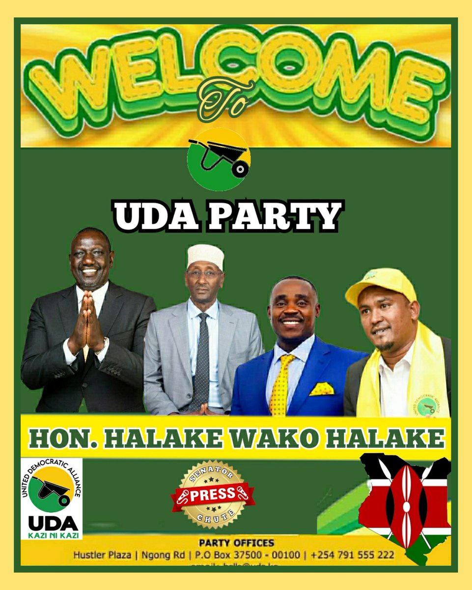 ChuteSen's tweet photo. It's my pleasure welcoming you to the ruling UDA PARTY. Welcome home Hon. Halake wako Halake.
I also thank H.E WILLIAM SAMOEI RUTO for appointing Hon. Halake  as UDA PARTY Liason director special interests groups (SIG's) &amp; minority communities 
#Hapa ni kazi tu
#Mapema ndio best https://t.co/d4qdeLA8HU