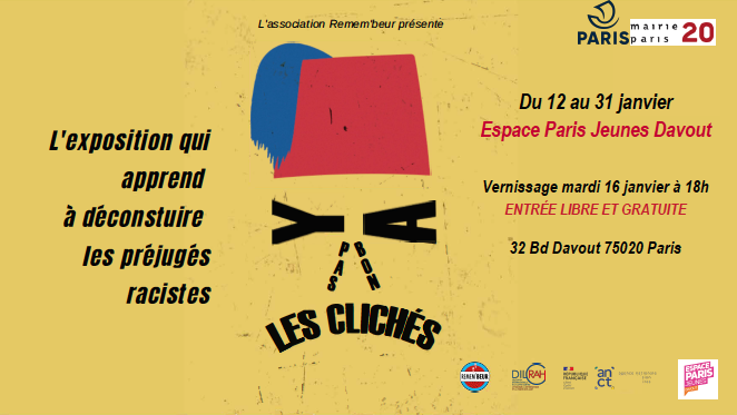 RemembeurAsso's tweet photo. 📢Une exposition artistique,citoyenne et engagée pour bien commencer l'année ! 🙌@QueFaireAParis
A l'Espace Paris Jeunes Davout, @Paris20
📌Vernissage MARDI 16 JANVIER 18H
Entrée libre et gratuite 
#DiversityandInclusion #fraternité #égalité https://t.co/o51wHcZPAf