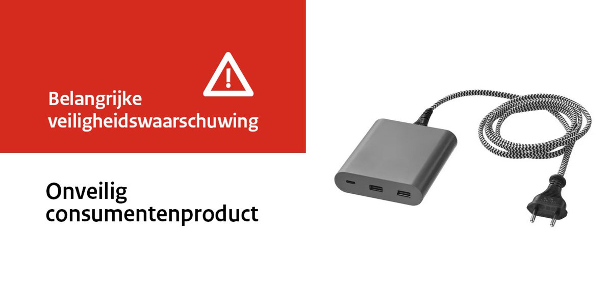 _NVWA's tweet photo. Veiligheidswaarschuwing IKEA ÅSKSTORM 40W USB-lader donkergrijs: kans op brandwonden https://t.co/x3R5hmmpLv https://t.co/mLPqgJNJ6p