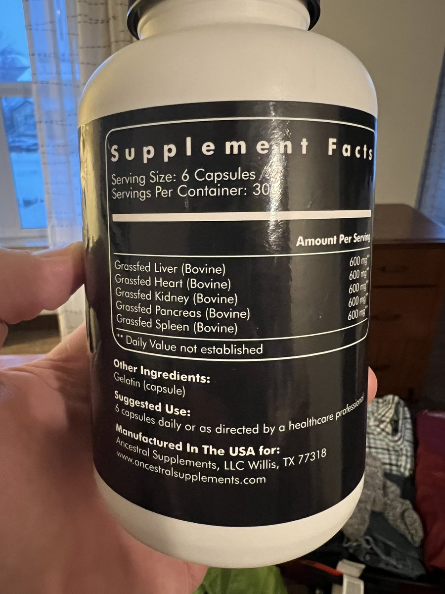 SafetyManTX's tweet photo. So my palate is not ready for organs yet so I decided to try these from @AncestralSupps. Anyone else use these? Thoughts? #Carnivore #carnivorediet #WorldCarnivoreMonth #beeforgans #supplements #healthy #HealthyFood https://t.co/8TE4VN35bi