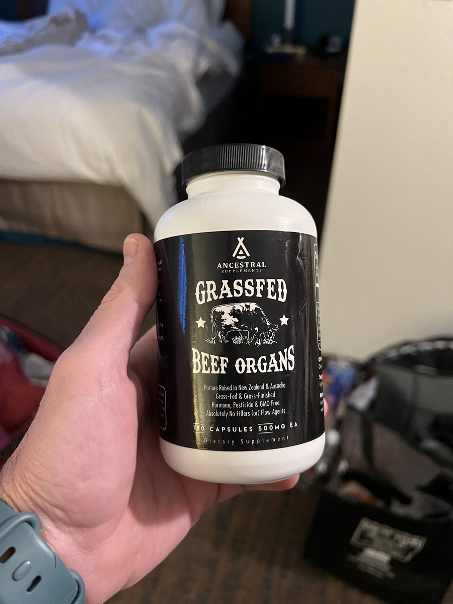 SafetyManTX's tweet photo. So my palate is not ready for organs yet so I decided to try these from @AncestralSupps. Anyone else use these? Thoughts? #Carnivore #carnivorediet #WorldCarnivoreMonth #beeforgans #supplements #healthy #HealthyFood https://t.co/8TE4VN35bi