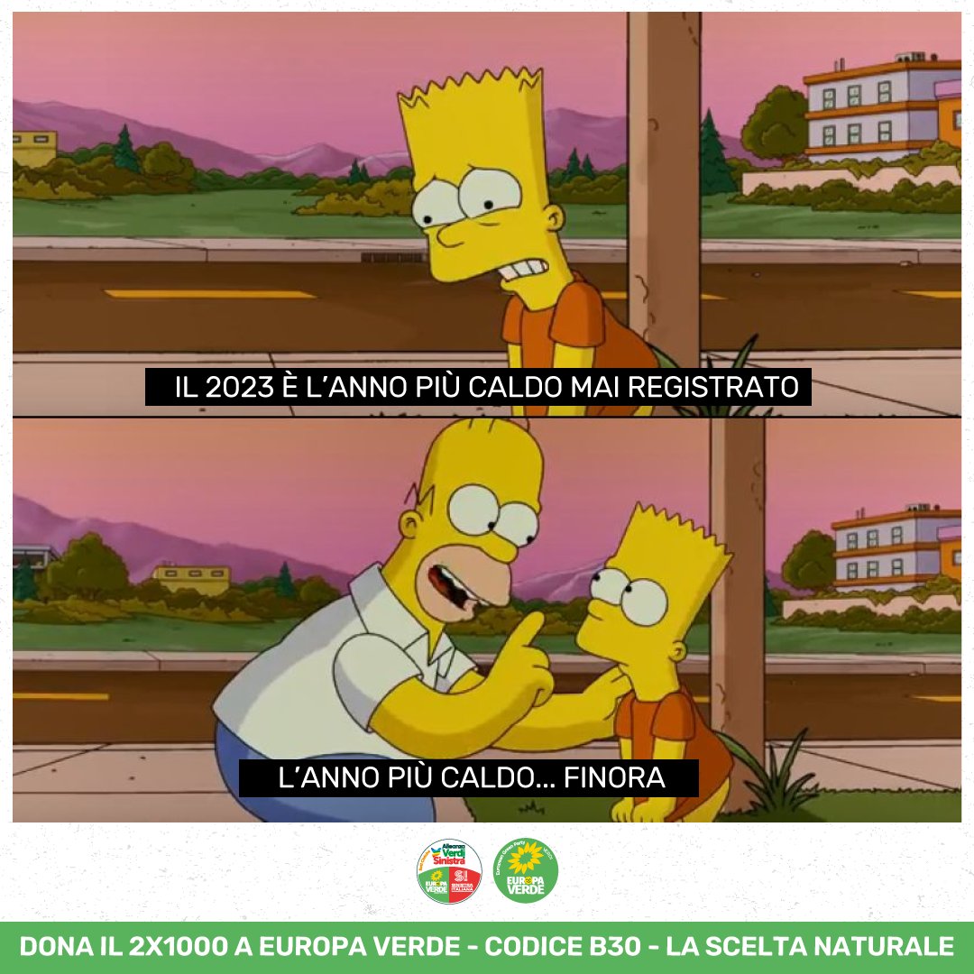 europaverde_it's tweet photo. 🌡️È ufficiale: il 2023 è l'anno più caldo mai registrato, con temperature globali vicine al limite di +1,5°C. 
🟢È giunto il momento di attuare pienamente il #GreenDeal 🇪🇺
✊ Alle #Europee2024 ogni voto conta. Lottiamo insieme con per un futuro sostenibile su un pianeta vivibile! https://t.co/aMccGLWwM8