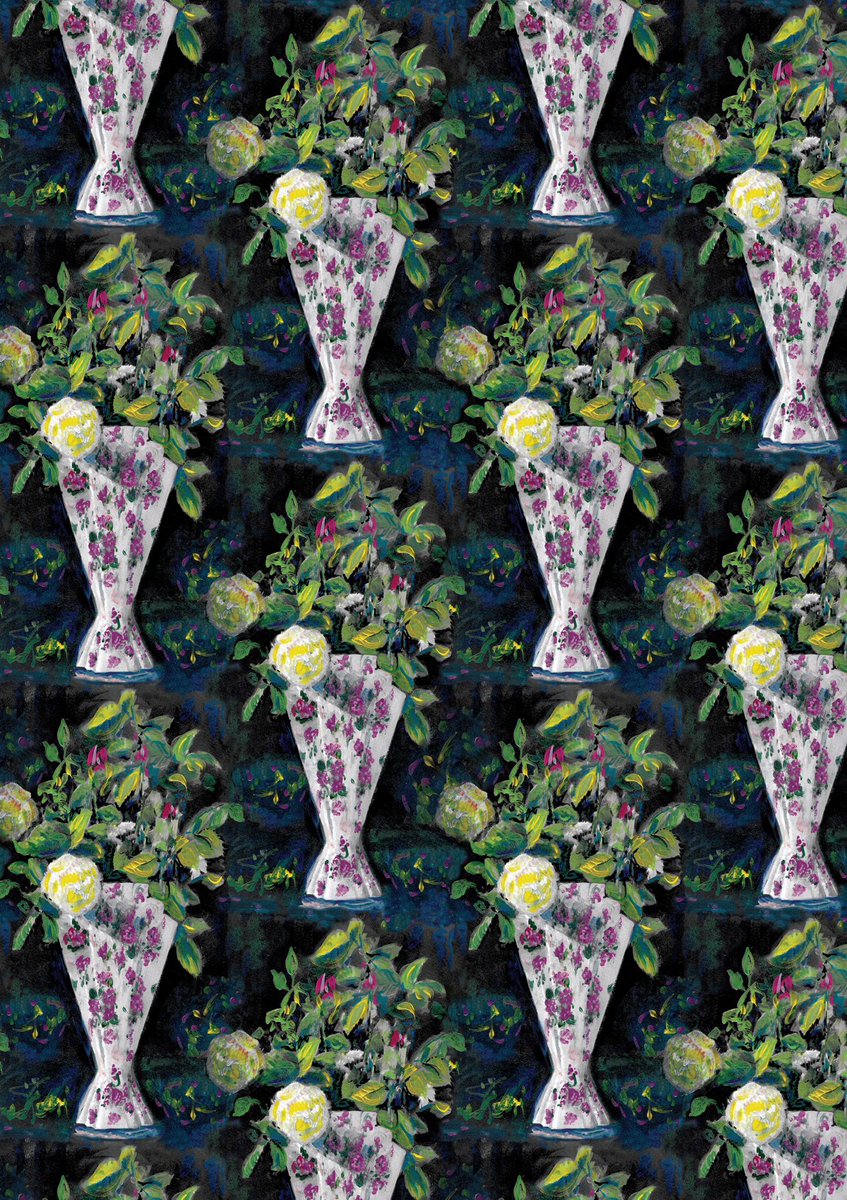 LornaBatesArt's tweet photo. Art deco vase with flowers. Seamless repeat pattern. #patterndesign #licensedartist #fabriccompanies #surfacepatternjobs #surfacepatternlife #artlicensinginfo #vasepattern #patternpainting https://t.co/Ji7L5JIOWv