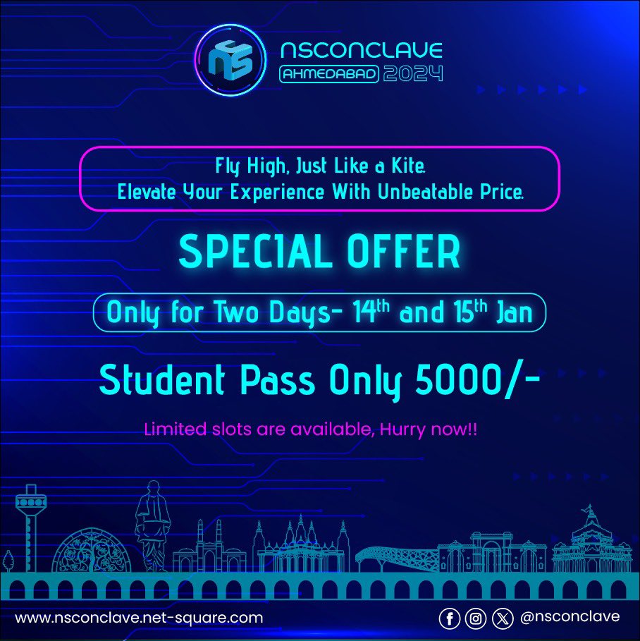 🚀SPECIAL OFFER! 💻🪁 Let's fly high like a kite and checkout our massive discounts over 66% for student registrations in this #NSConclave2024 on Feb 24. The offer is available for Jan 14th &amp; 15th.

#Conference #InfoSec #CyberSecurity 

🌐Register Now : nsconclave.net-square.com