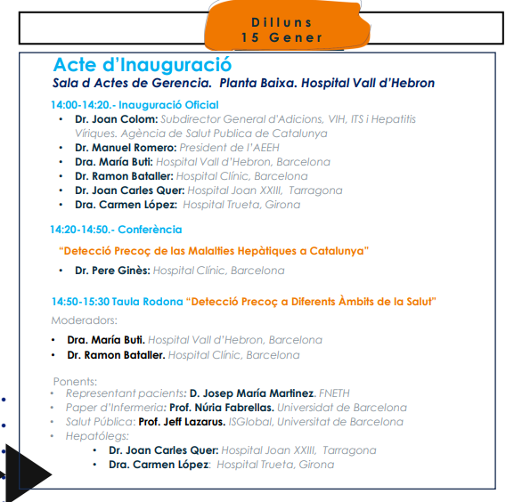 La #SemanaHepatoCatalunya arranca el lunes con:
📸Inauguración oficial
🗣️Conferencia del Dr. Ginès: 'Detección precoz de las enfermedades hepáticas en Cataluña'
👥Mesa sobre 'Detección precoz en diferentes ámbitos de la salud'
En <a href="/vallhebron/">Vall d'Hebron</a> 
aeeh.es/congresos/sema…
#livertwitter