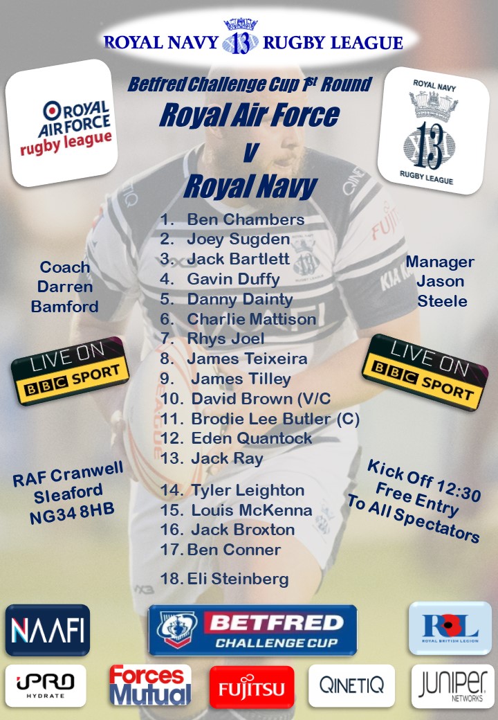 RoyalNavyRL's tweet photo. Here are your Brothers for tomorrows televised clash between Royal Navy Rugby League and RAFRL
More details at this link
https://t.co/cECU0tqA4v
@BFBSSport @NAVYfit @ROYALNAVY @BBCSport @PoppyLegion @naafisocial @QINETIQ @Fujitsu_Defence @JuniperNetworks @ForcesMutual @IPRO https://t.co/bTr8m3AVZA
