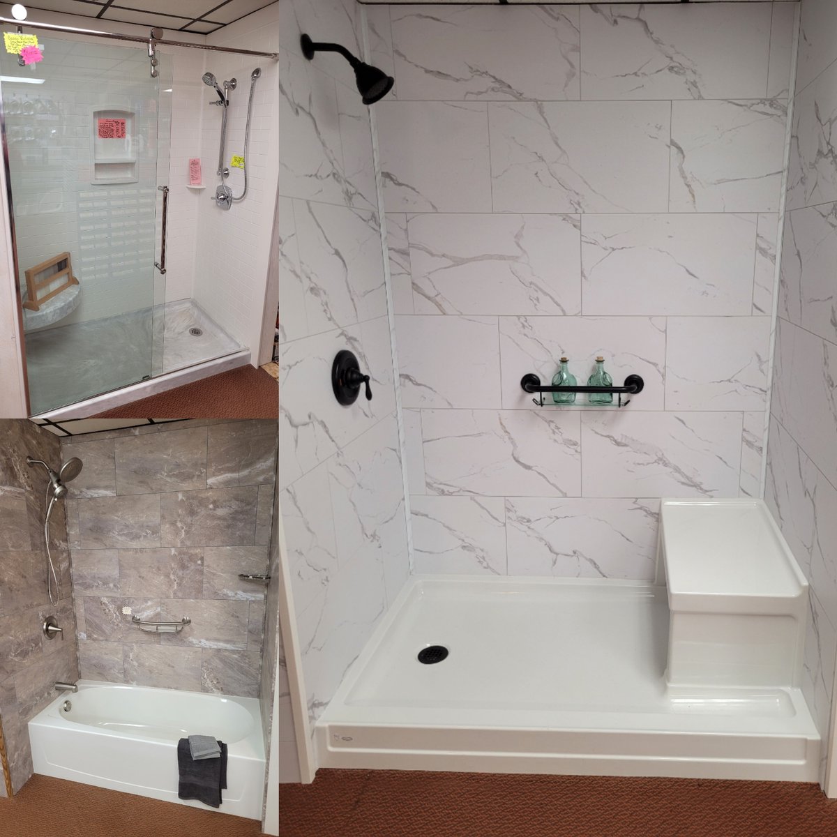 Tubs &amp; showers on display &amp; in stock. Did you know...we stock 8-colors of Palisade + 3-colors in woodgrain (waterproof), more than 30 tub/shower units stocked (common sizes), Swanstone &amp; Samuel Mueller shower systems available quickly. Stop today!
