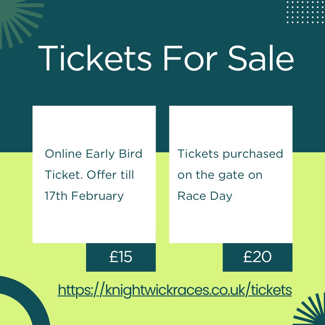 KnightwickRaces's tweet photo. ‼️🎟TICKETS NOW ONLINE🎟‼️

💥 2️⃣5️⃣% discount if you buy online, please see link below ⬇️

https://t.co/U9sBbV629p

📆 Sunday 18th February 2024
📍WR6 5PJ https://t.co/PIFcz5F7ZQ