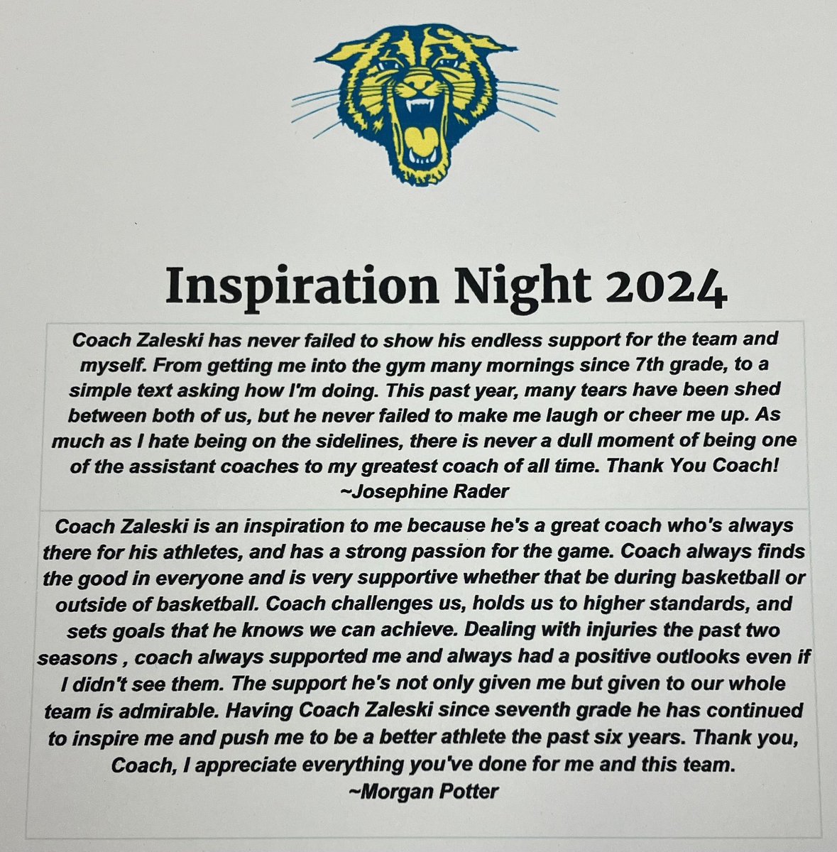 YouCantDefendUs's tweet photo. There are many reasons why I Coach, games are low on that list. I am very lucky to be given this opportunity

@morganpotter05 &amp; @rader_josie15 are more inspiring to me then I could ever be to them

I read these for 1st time last night… made me laugh, think and cry(1st time) https://t.co/eg4HZA0l38