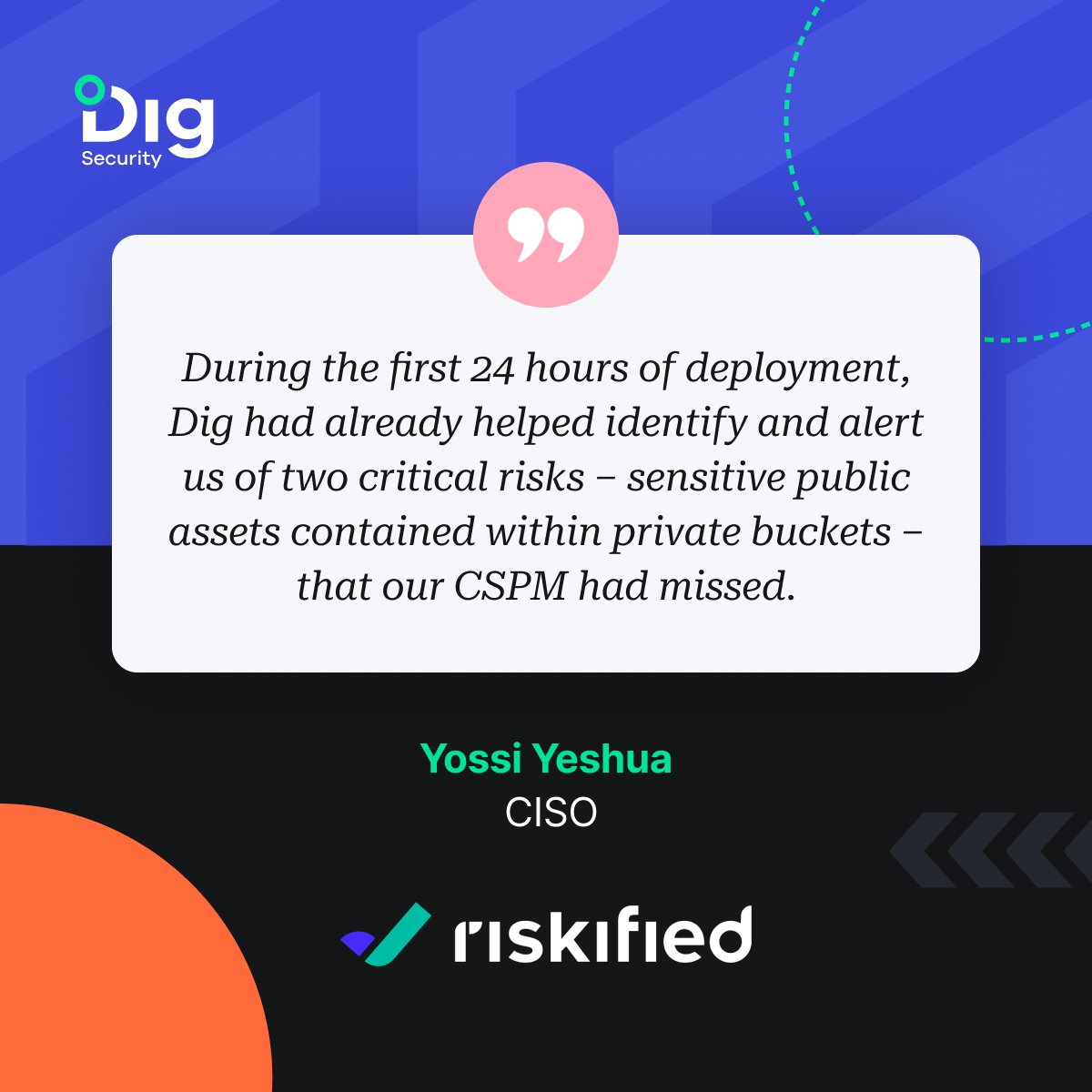 Check out how in less than a day, Riskified enhanced their data security &amp; gained visibility into cloud data risks, identifying critical issues missed by previous solutions with Dig Security: eu1.hubs.ly/H06_1K90

#DDR #DSPM #DataSecurity