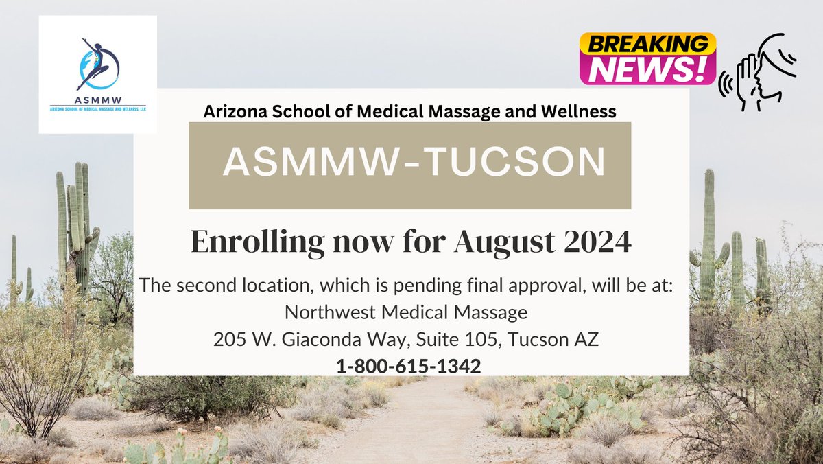 AZ PPSE gave me the okay to announce the exciting news of the second #ASMMW location opening in #Tucson this August!! You can officially spread the word and help me find students who want to be #massagetherapists with a specialty in #medicalmassage!