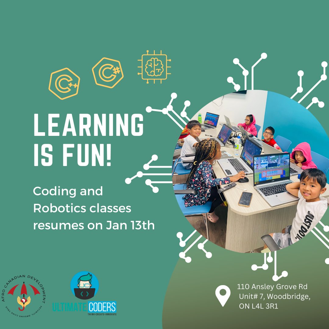 Afrocanadianinc's tweet image. Empowering Future Innovators: Coding and Robotics Classes Back in Action! 🤖👨💻
We're excited to announce that we are back! Thank you CIBC Foundation and Ultimate Coders for your continuous support
#roboticsandcodingclass #freecodingclassforkids #afrocanadiandevelopmentinc