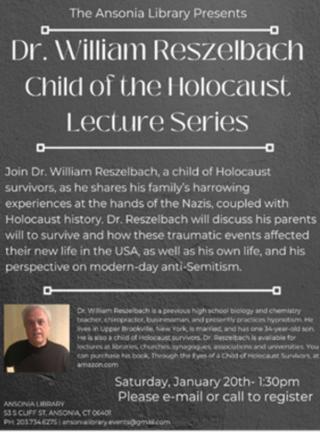 I’ll be lecturing at the Ansonia, CT library on January 20th at 1:30pm.

To register, please email ansonialibrary.events@gmail.com or call 203-734-6275.

#AnsoniaCT #lectures #authors #library