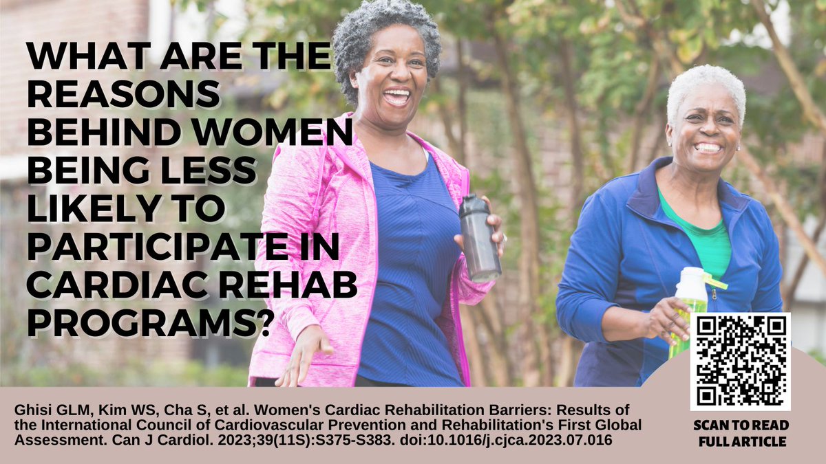 Women are less likely to participate in #cardiacrehab programs due to various barriers, as revealed in our recent global study. The study, published in the @CJCJournals, indicates that women face structural obstacles at individual and health system levels. (cont'd)