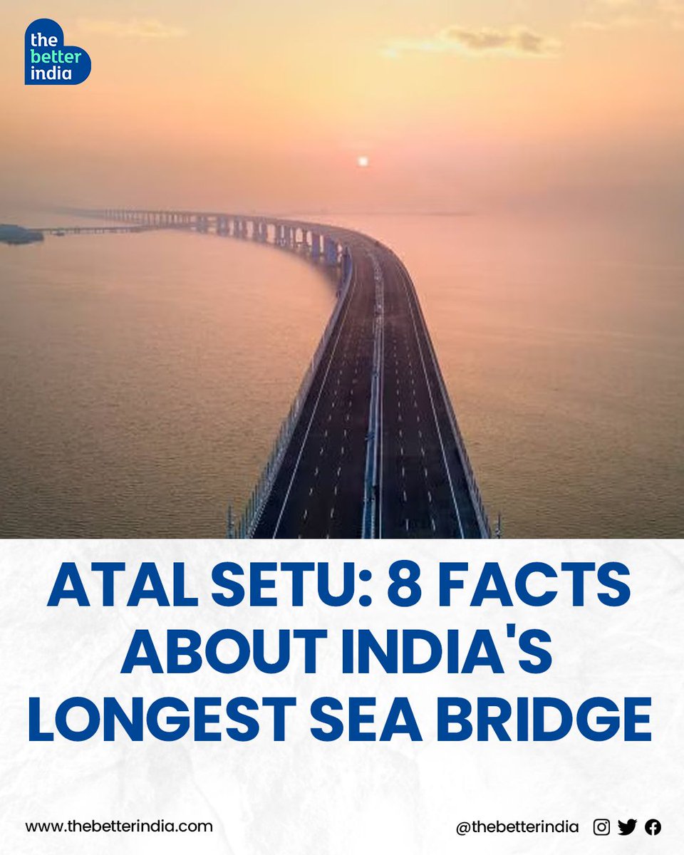thebetterindia's tweet photo. Think the Atal Setu Bridge is just a shortcut across the harbour?
Swipe left ➡️ to dive into 8 intriguing facts about this engineering marvel that might just surprise you.
#AtalSetuBridge #MTHLBridge #Mumbai #India #SeaBridge #MumbaiNaviMumbaiConnect #MumbaiTransHarbour https://t.co/uNSqz85TdI