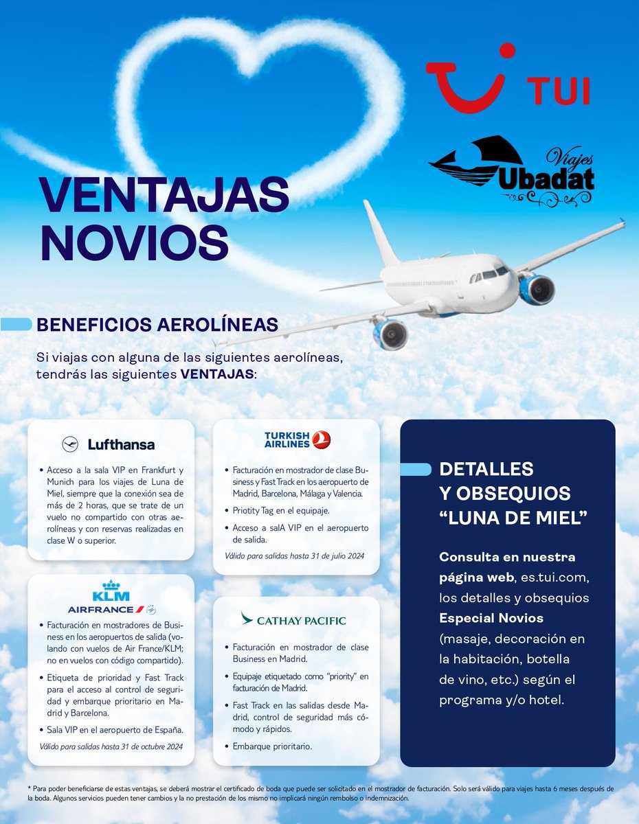 ¡COLABORACIÓN UBADAT VIAJES &amp; TUI SPAIN - DBLANCO!

Hoy presentamos a uno de nuestros proveedores preferentes en Larga Distancia y Grandes Viajes como <a href="/TUISPAINPRO/">TUI Spain Pro</a> con grandes ventajas:

* Descuento del 2 % en reservas de Luna de Miel.

#bodas #bodasjaen #novias #novios #DBlanco
