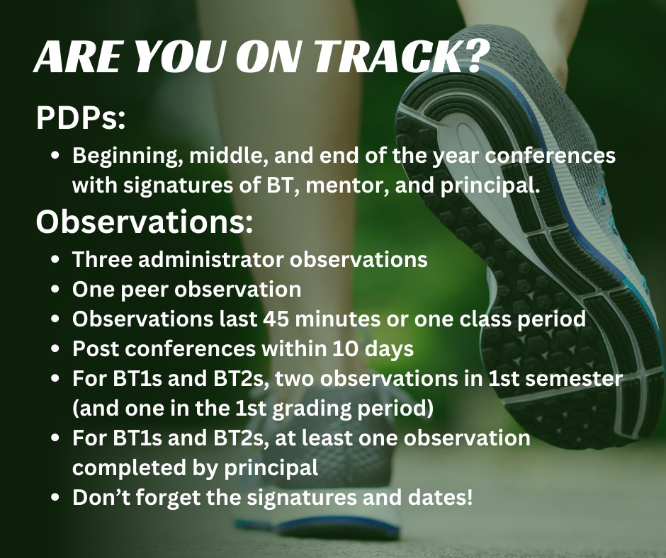 NCREFTeam's tweet photo. Are you a principal or BT coordinator in NC?  Now that we're at the midpoint of the school year, it may be a good time to ensure you are on track to meet State Board Policy requirements for PDPs and observations. https://t.co/iheboroMtH