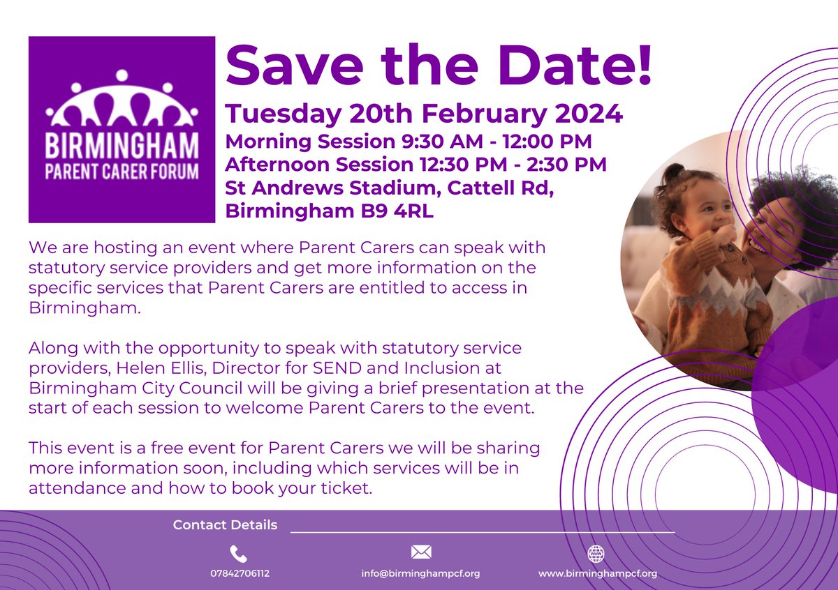 Save the date! Tuesday 20th February 2024 Morning Session 9:30 AM - 12:00 PM Afternoon Session 12:30 PM - 2:30 PM St Andrews Stadium, Cattell Rd, Birmingham B9 4RL