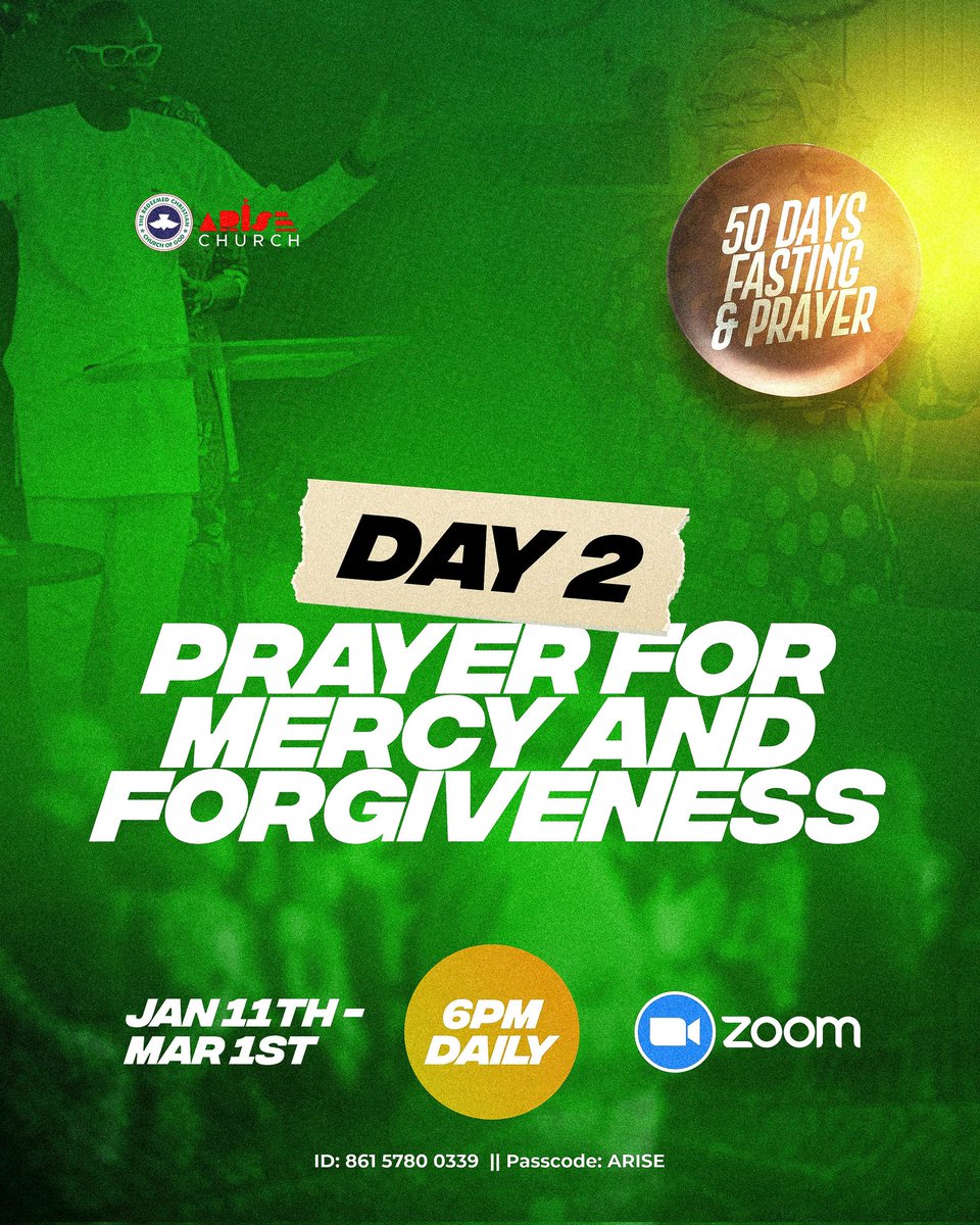 arisechurchrca's tweet photo. Embark on a spiritual adventure with us! ๐ Our 50-day fasting and prayer has started and today is Day 2 and we will be praying for MERCY AND FORGIVENESS. Connect with fellow believers for nightly prayers at 6pm via Zoom. Find meeting details in the link provided.
#AriseChurch https://t.co/vr4CLH1sAH
