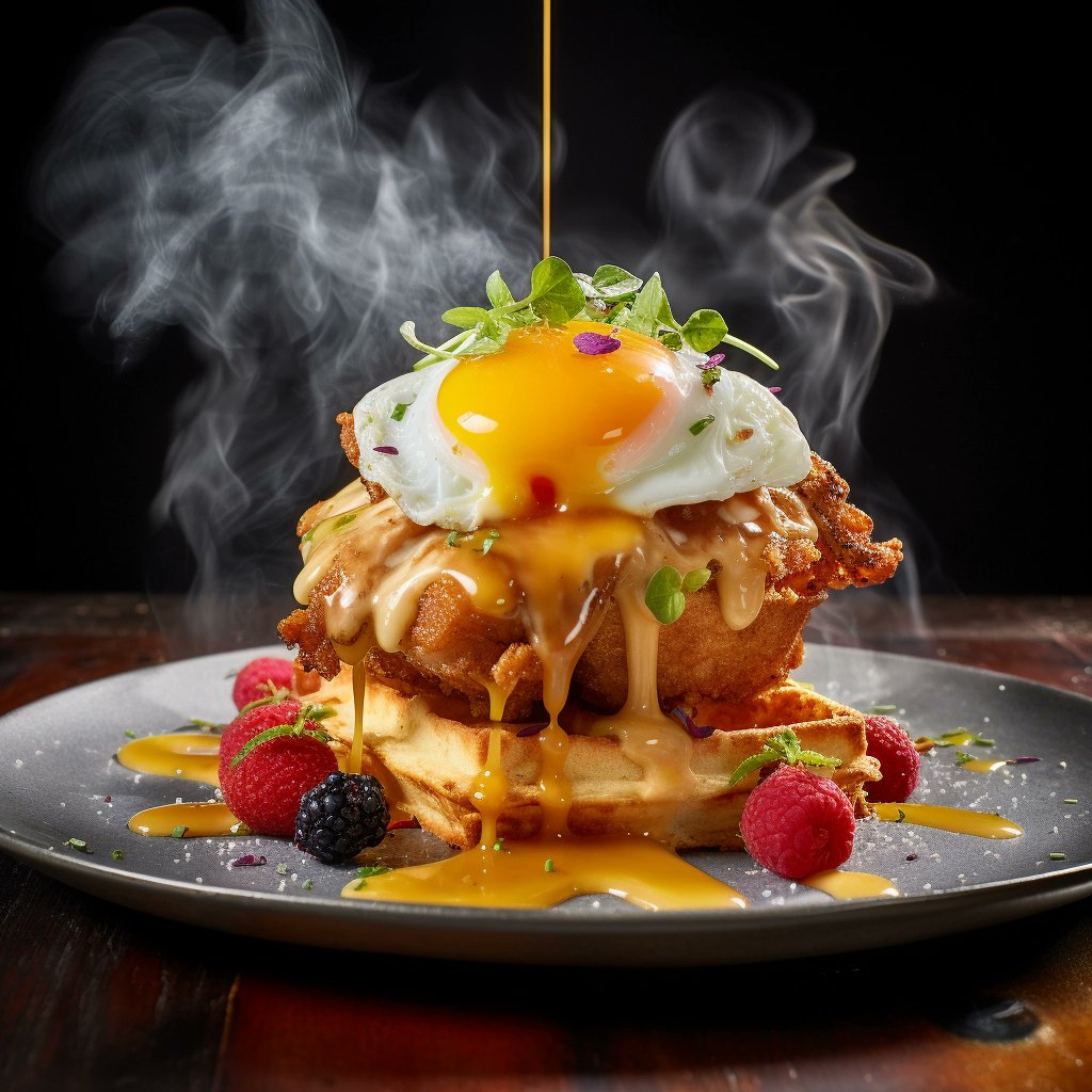 AiChefGPT's tweet photo. What Is Going On Here?

Crazy AI Fried Chicken Waffle!  

Eat or Pass, Syrup or Gravy? https://t.co/2VqJw0dQ4W