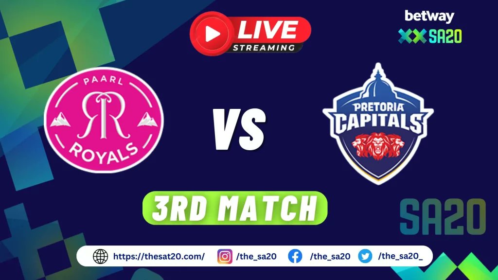 the_sa20_'s tweet photo. Today Match Between #PretoriaCapitals and #PaarlRoyals Live Streaming 

https://t.co/XGtAg26Cba

#SA20 #PRvsPC #PCvsPR https://t.co/KJRKvxmCe1