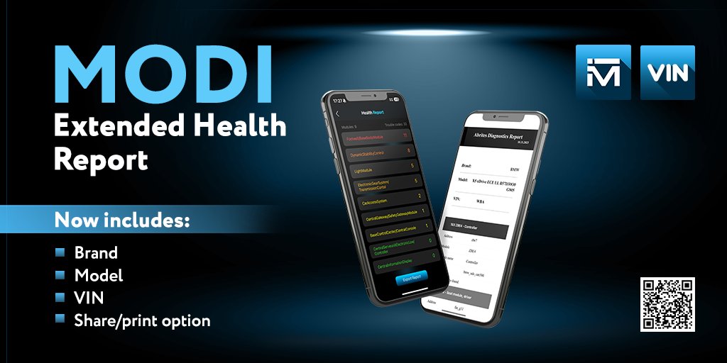 MODi_diagnostic's tweet photo. New: Extended Health Report n MODI!
▶️Brand, model and VIN of the scanned vehicle are now added to the report.
◀️Also, the Health Report is easily shared or printed, so that you can send it to your technician or diagnostician on the go!
Get MODI: https://t.co/cY7lfNlSDd https://t.co/kr1n05ZG4p