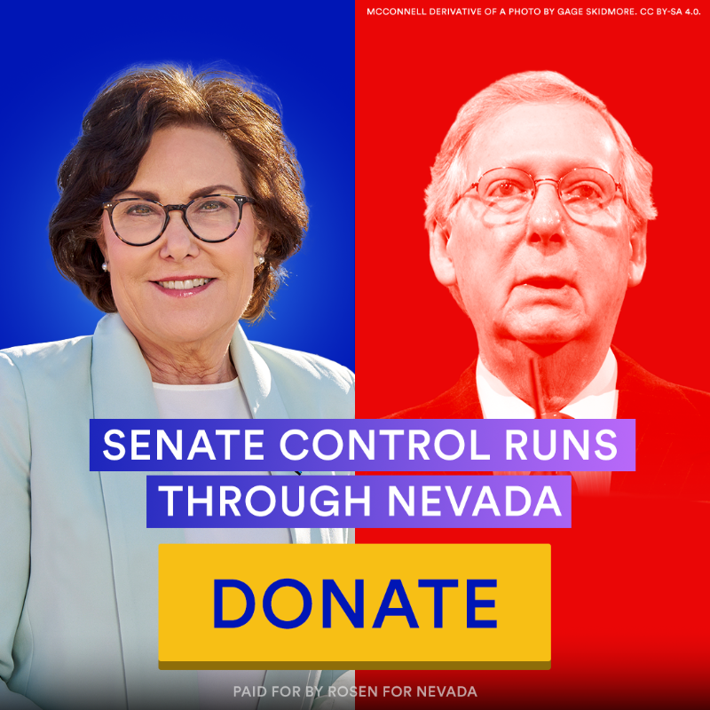 RosenforNevada's tweet photo. URGENT: After TIME reported that Nevada could deliver both the White House and the Senate to Republicans, Trump just held a MAGA rally here to rile up the GOP base and defeat Jacky Rosen. We can't fight back without your support, so please: Will you donate to keep Nevada blue?