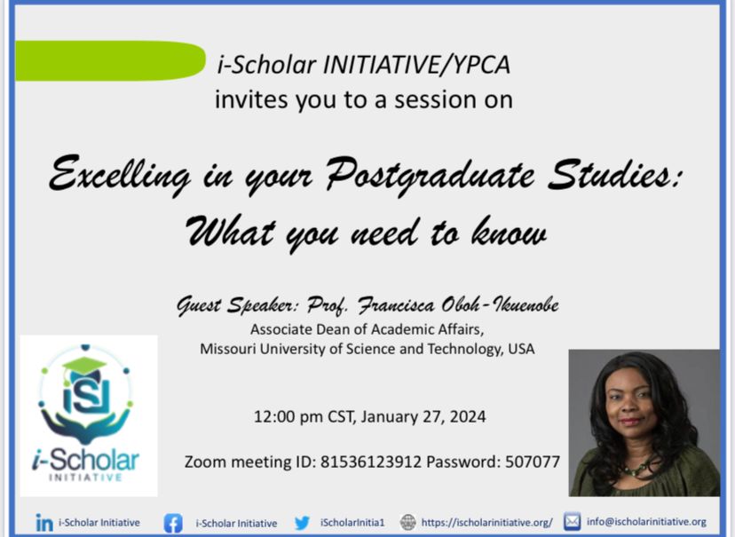 The Guest speaker for the session is  Dr. Francisca Oboh-Ikuenobe, a professor of geology and geophysics. She is the associate dean for academic affairs in the College of Engineering and Computing (CEC) at Missouri University of Science and Technology, USA.