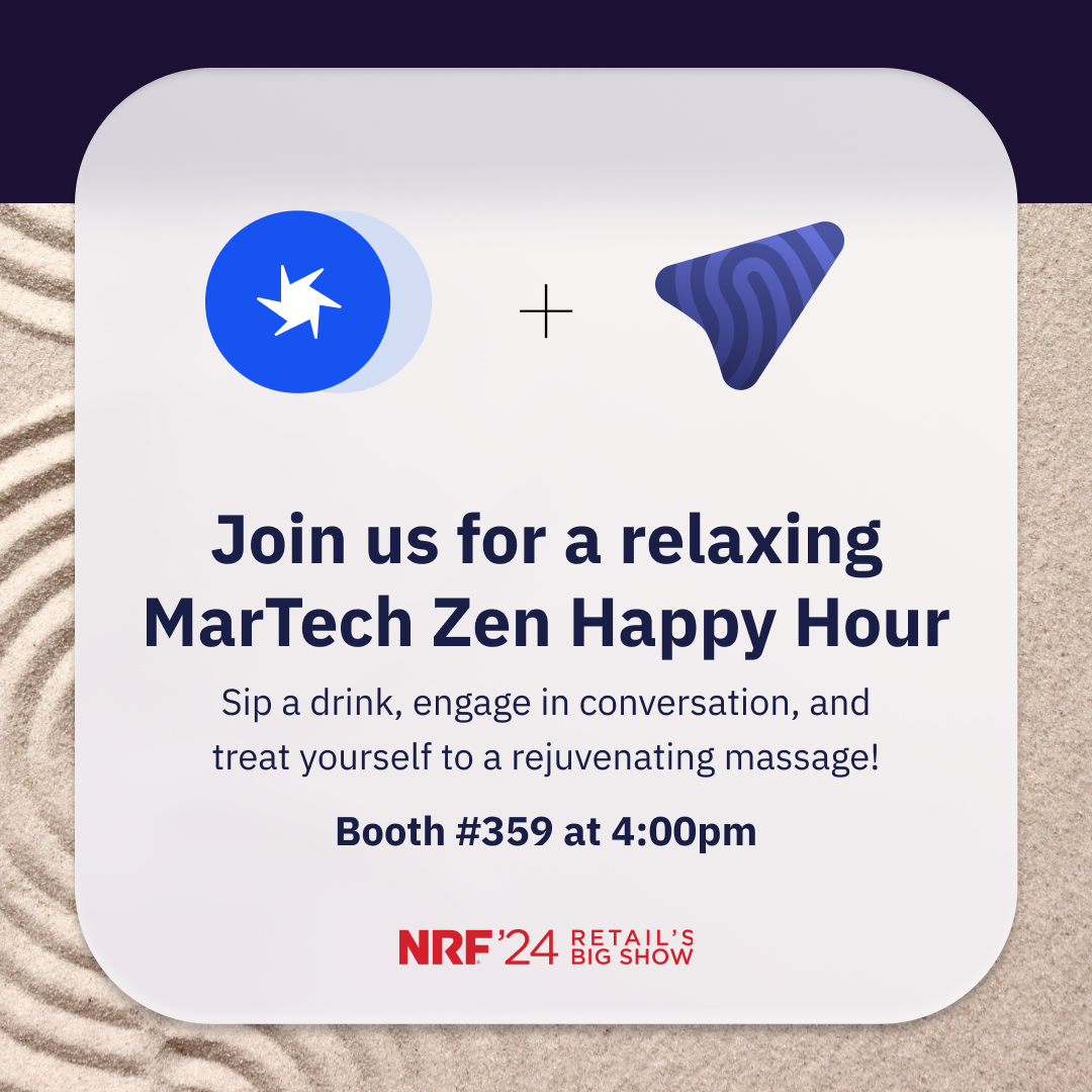 Heading to NRF this weekend? So are we! Join us and GrowthLoop for a fantastic Happy Hour on Sunday at 4 pm at booth #359! 

Unwind with refreshing drinks and relaxing massages because you deserve it! 💙🍹💆‍♂️ #NRF2024 #MarTech #ComposableArchitecture