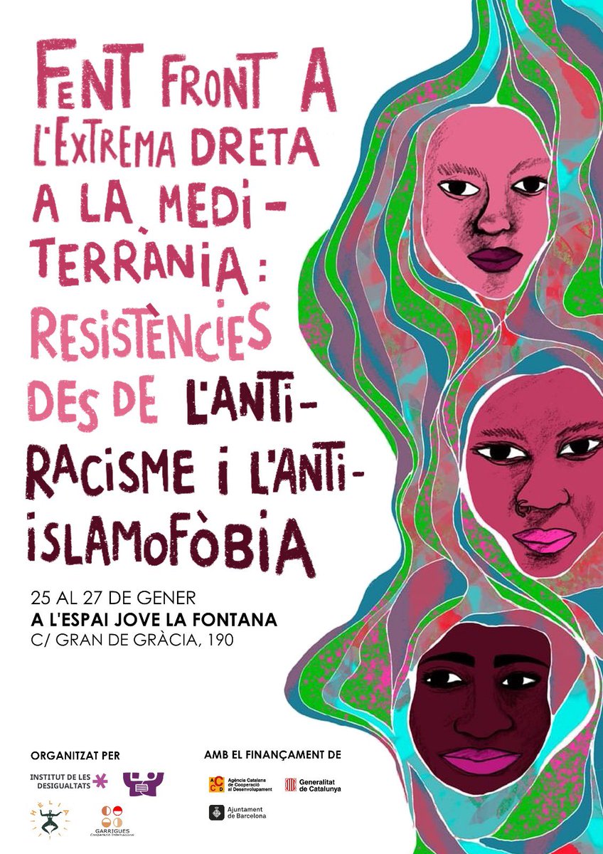 Institut Desigualtats (@idesigualtats) on Twitter photo 🟣Jornades d’intercanvi de sabers i resistències polítiques contra la violència racista i colonial, i l’amenaça de l’extrema dreta, arreu de la Mediterrània.
📆 25, 26 i 27 de gener
📍<a href="/EjLaFontana/">Espai Jove La Fontana</a> 🟣Jornades d’intercanvi de sabers i resistències polítiques contra la violència racista i colonial, i l’amenaça de l’extrema dreta, arreu de la Mediterrània.
📆 25, 26 i 27 de gener
📍<a href="/EjLaFontana/">Espai Jove La Fontana</a>