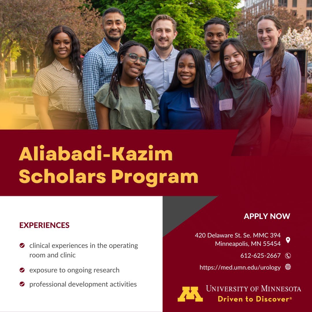 UMNUrology's tweet photo. Today is the final day to apply for the Aliabadi-Kazim Scholars Program! Apply today to take part in this incredible experience! https://t.co/LxTshZJwKE https://t.co/L9W7FetJn5