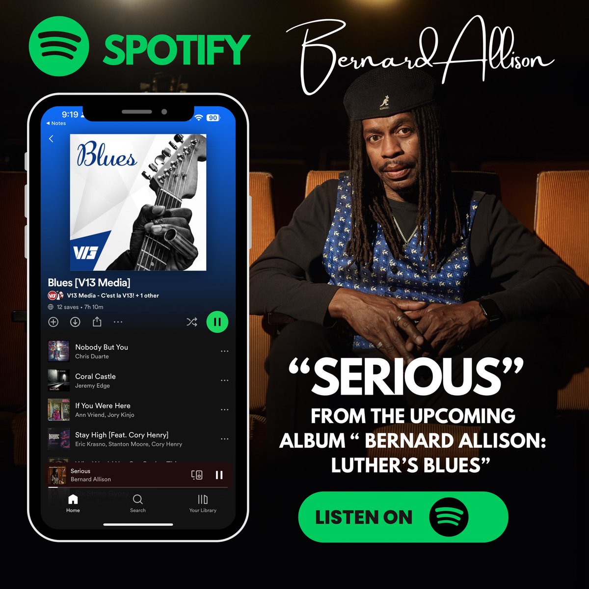 Bernard Allison’s NEW SINGLE “SERIOUS” was just added to the V13 Playlist “Blues”! 🎧 𝐋𝐈𝐒𝐓𝐄𝐍: open.spotify.com/playlist/3Z5qg… @RufRecords #dougdeutsch #bernardallison #serious #luthersblues