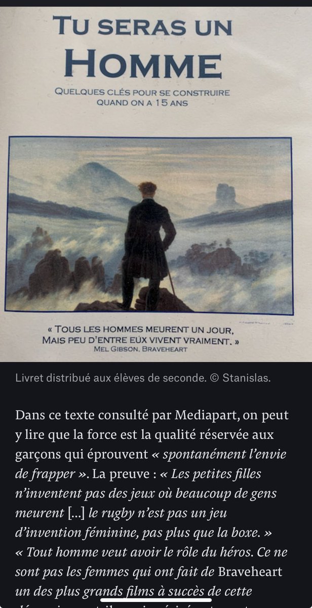 davidperrotin's tweet photo. Ne pas porter de préservatif, l’avortement assimilé au meurtre, l’homme supérieur à la femme, les classes non mixte, chasteté pour les homos… aperçu du contenu pédagogique de Stanislas, lycée  défendu par la nouvelle ministre de l’éducation. https://t.co/TJTTG0DBaS https://t.co/l49spoOPnJ