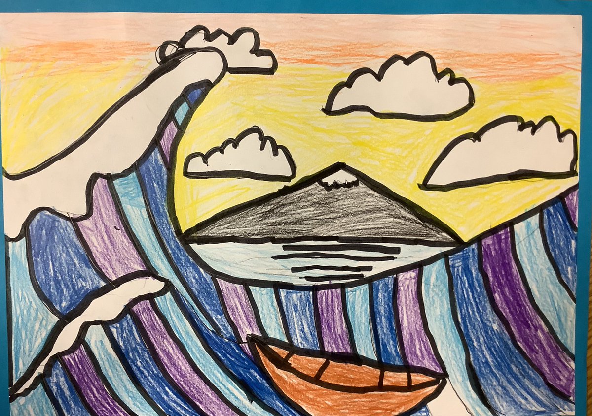 As part of our current expedition P6A have been learning all about tsunamis and were inspired by Hokusai’s Great Wave to create these fantastic pieces of artwork 🖼 🌊 @DycePrimary
