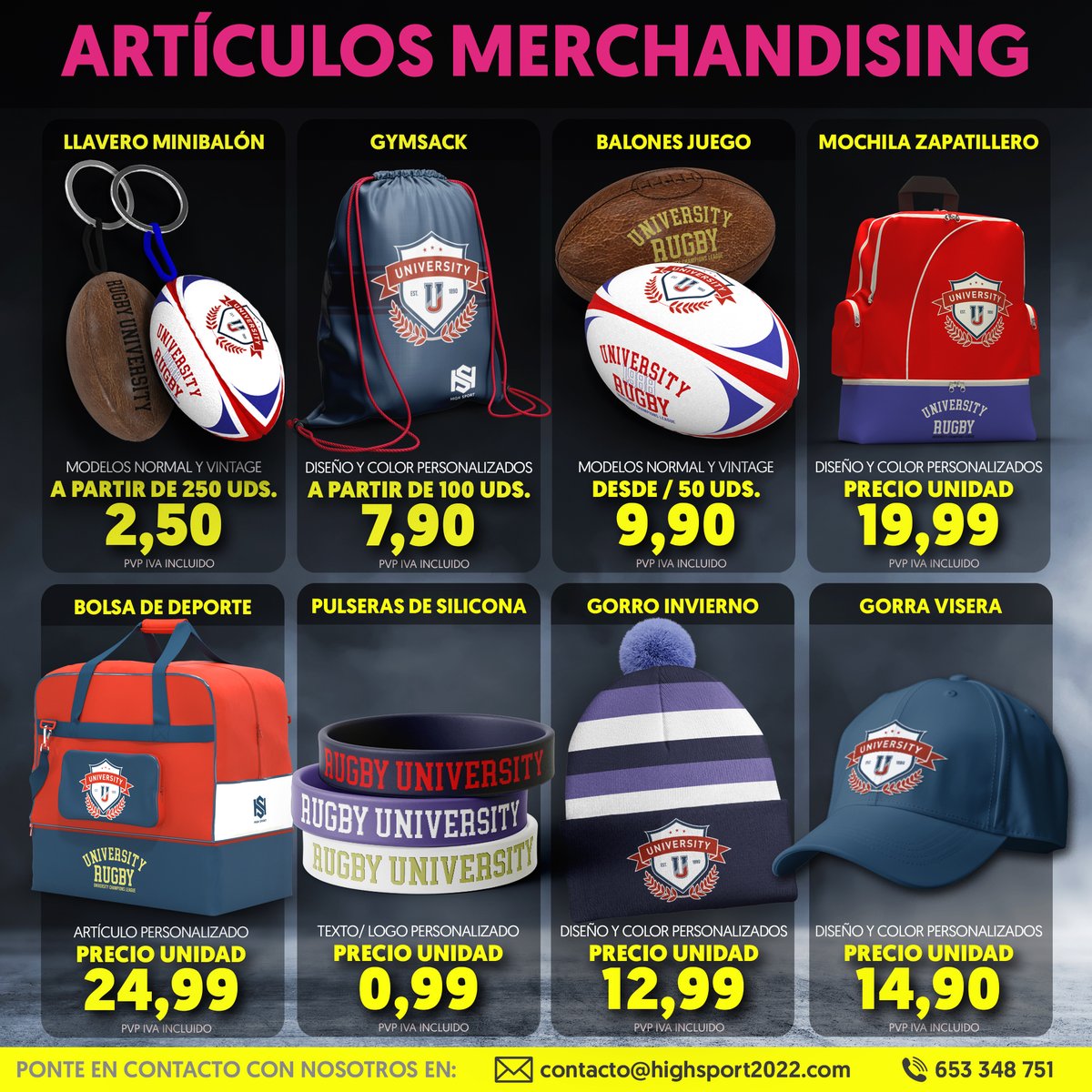 Todos los elementos para completar tu material Deportivo podemos hacerlo con tus diseños, nuestro trabajo es conseguir que destaque en el campo y en la grada!!! 🏉🏆🎽
#rugby #universitario #rugbyuniversitario #deportes