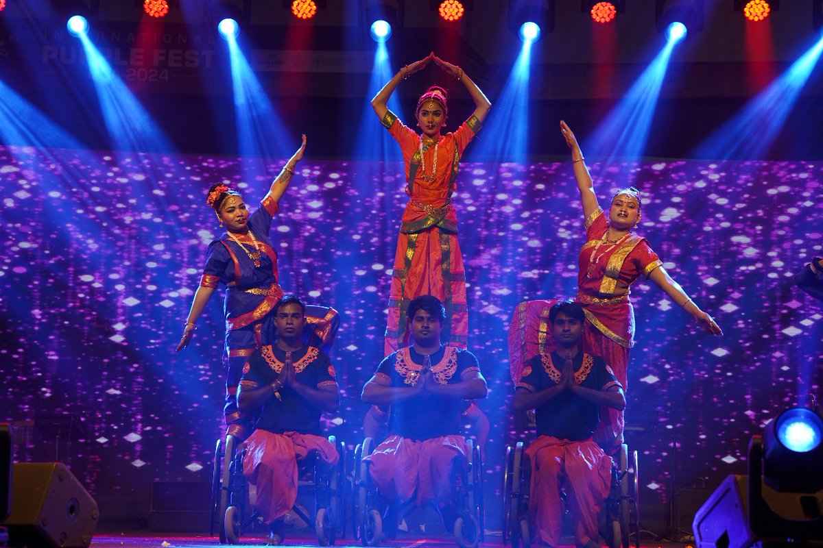 purplefestgoa's tweet photo. Nav Utthan group mesmerizes the audience with their enchanting dance performance at the International Purple Fest 2024.

Image description in comments

#PurpleFest2024 #PurpleFestGoa #PurpleFest #Disability #DisabilityAwareness #Accessibility #Love #DisabilityRights #DisabilityInclusion #Event #DisabilityPride #AbilityNotDisability #Diversity #Panjim #Goa #CelebratingDiversity #inclusivefestival #Inauguration #PurpleRain