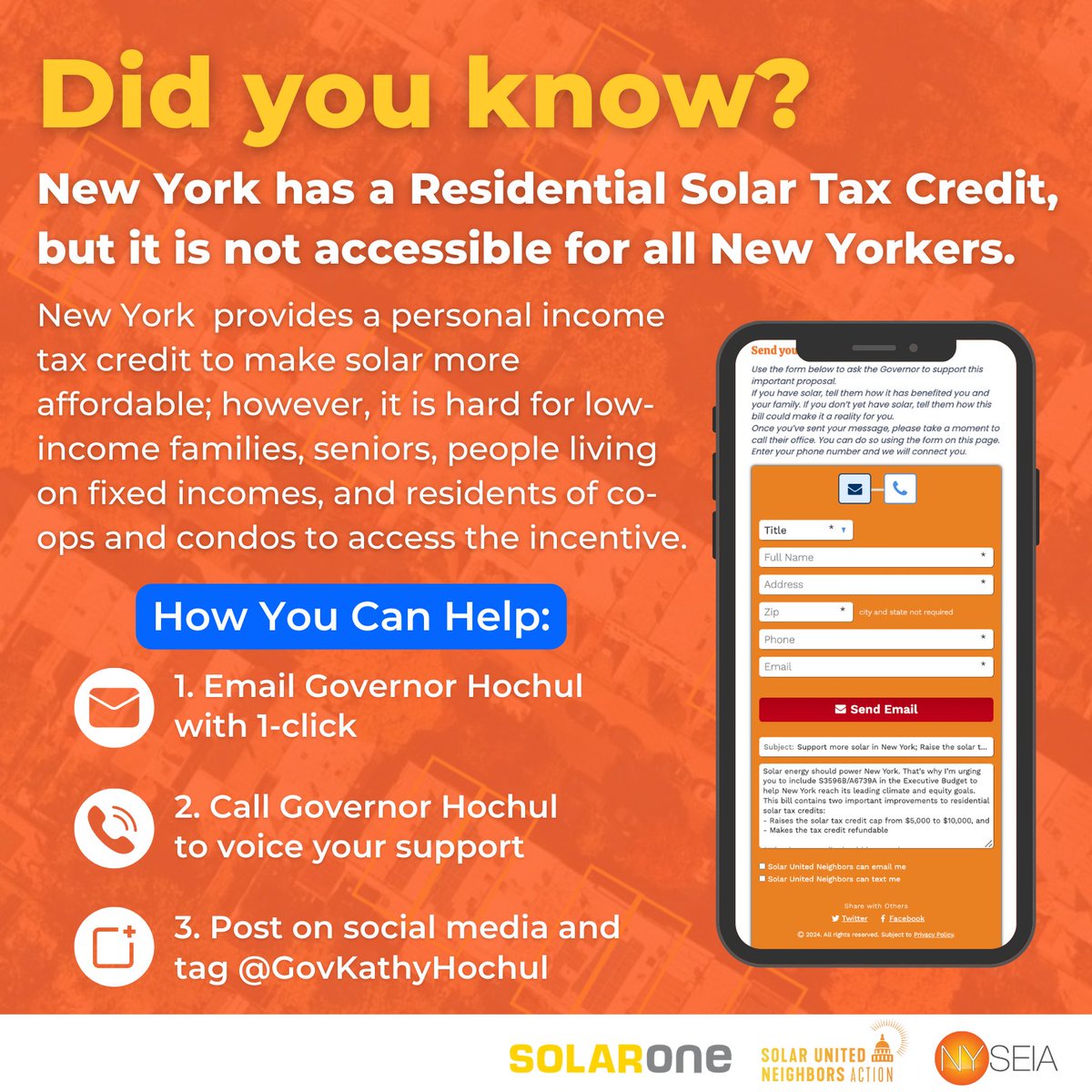 📢 Tell @GovKathyHochul that energy savings are still inaccessible to many New Yorkers! Send a 1-click email, make a phone call, and post on social media in 5 minutes or less: linktr.ee/nyseia 🔗