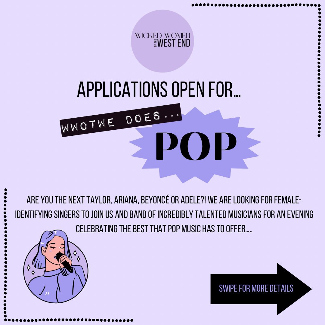 WWOTWE's tweet photo. 🧵1/4

Are you the next Taylor, Ariana, Beyoncé or Adele?! We are looking for female identifying singers to join us and a band of incredibly talented musicians for an evening celebrating the best that pop music has to offer, WWOTWE does Pop! https://t.co/jGfhKfHUdh