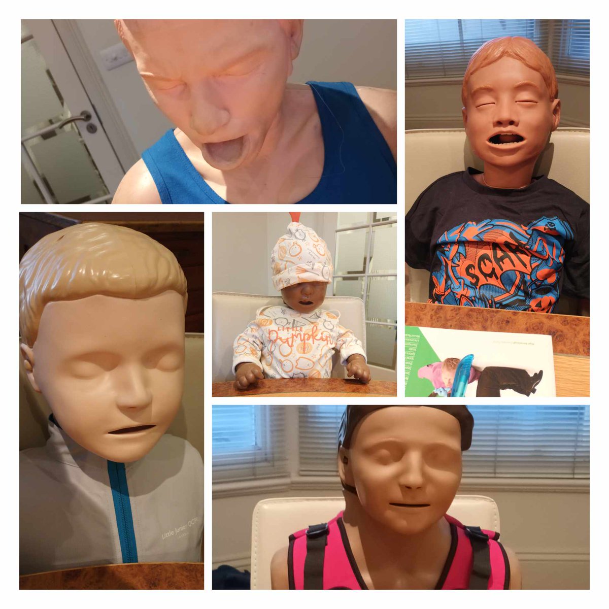 The faces of the manikins after a busy day of training! 

#Firstaid #plymouth #kingsbridge #devon #CPRmanikin #chokingCharlie