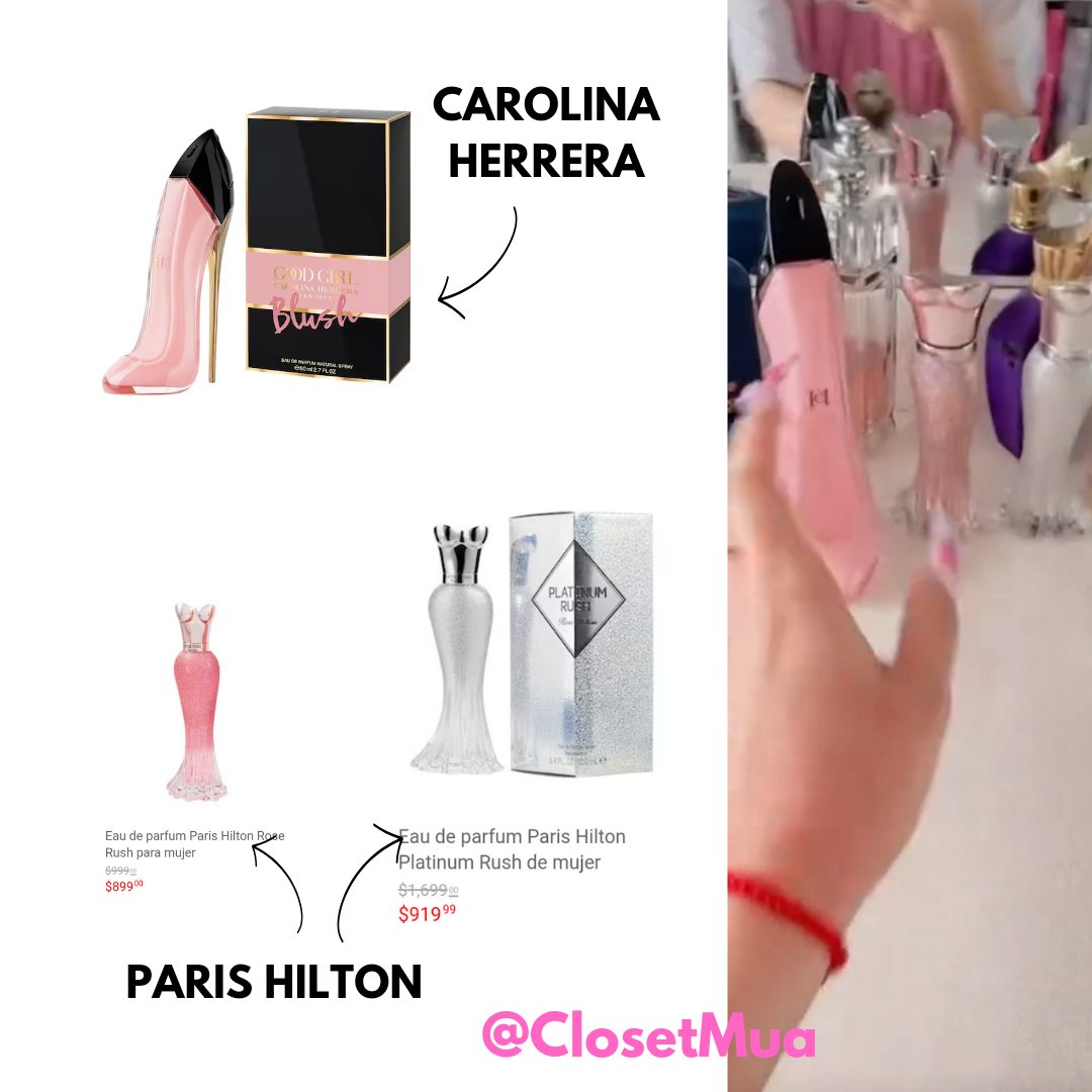 ClosetMua's tweet photo. Carolin Herrera Blush $3,480 MX

Paris Hilton Rose Rush $999 
$59.27 USD (En descuento actualmente)

Paris Hilton Platinum Rush $919 MX
$54.53 USD https://t.co/D2BgW1lTvt
