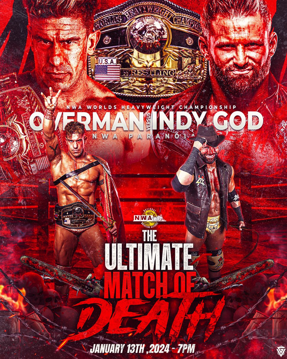 CHECK OUT OUR MELODY in #THEULTIMATEMATCHofDEATH 

1/13/24 AD

#overMAN vs. #indyGOD 

@nwa #Paranoia