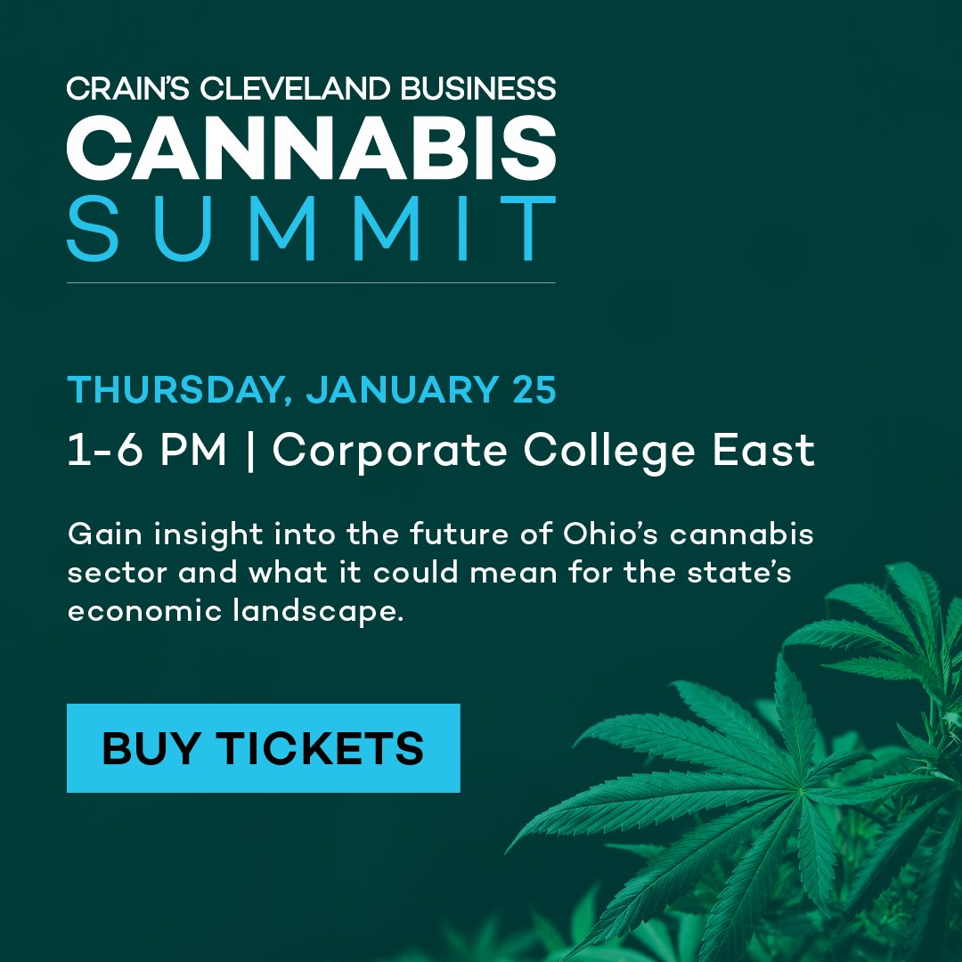 AmyStoessel1's tweet photo. Don't miss the @CrainsCleveland Cannabis Summit on Jan. 25. We have a full slate of content, including panels on social equity, lessons learned from Michigan and an overview of the cannabis sector in Ohio. Secure your seat: https://t.co/QmTDNh77ln. https://t.co/1o1M6bg5At