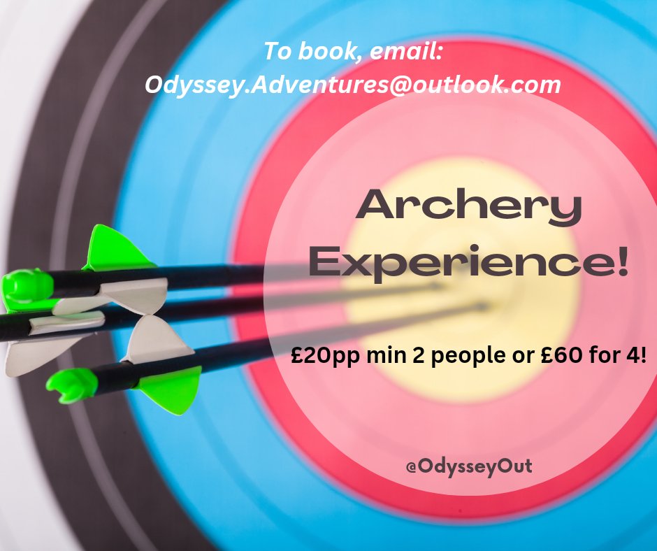 OdysseyOut's tweet photo. 📣ARCHERY EXPERIENCE!

JOIN US at our NEW BASE for some archery fun!

1.5 hrs -> £20pp min. 2 people or £60 for 4!!

Learn how to use our recurve bows, try out different targets and have some fun!

To book or for more info pop us an email at Odyssey.Adventures@outlook.com https://t.co/HKtzs2TuTO