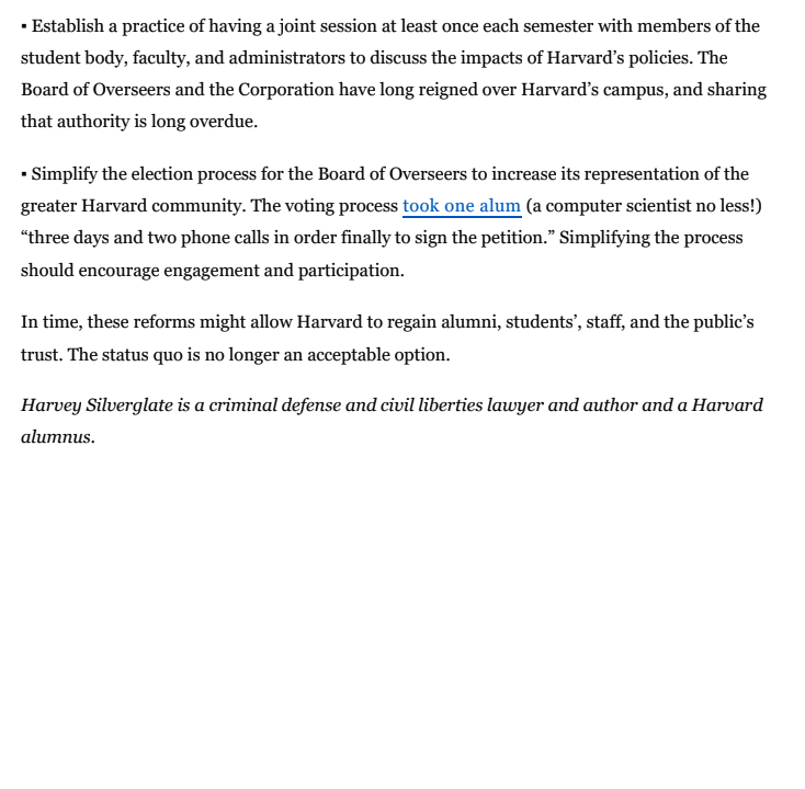 This editorial by @HASilverglate in the Boston Globe gets a ton right about what needs to happen at Harvard next. These changes can happen. bostonglobe.com/2024/01/12/opi…