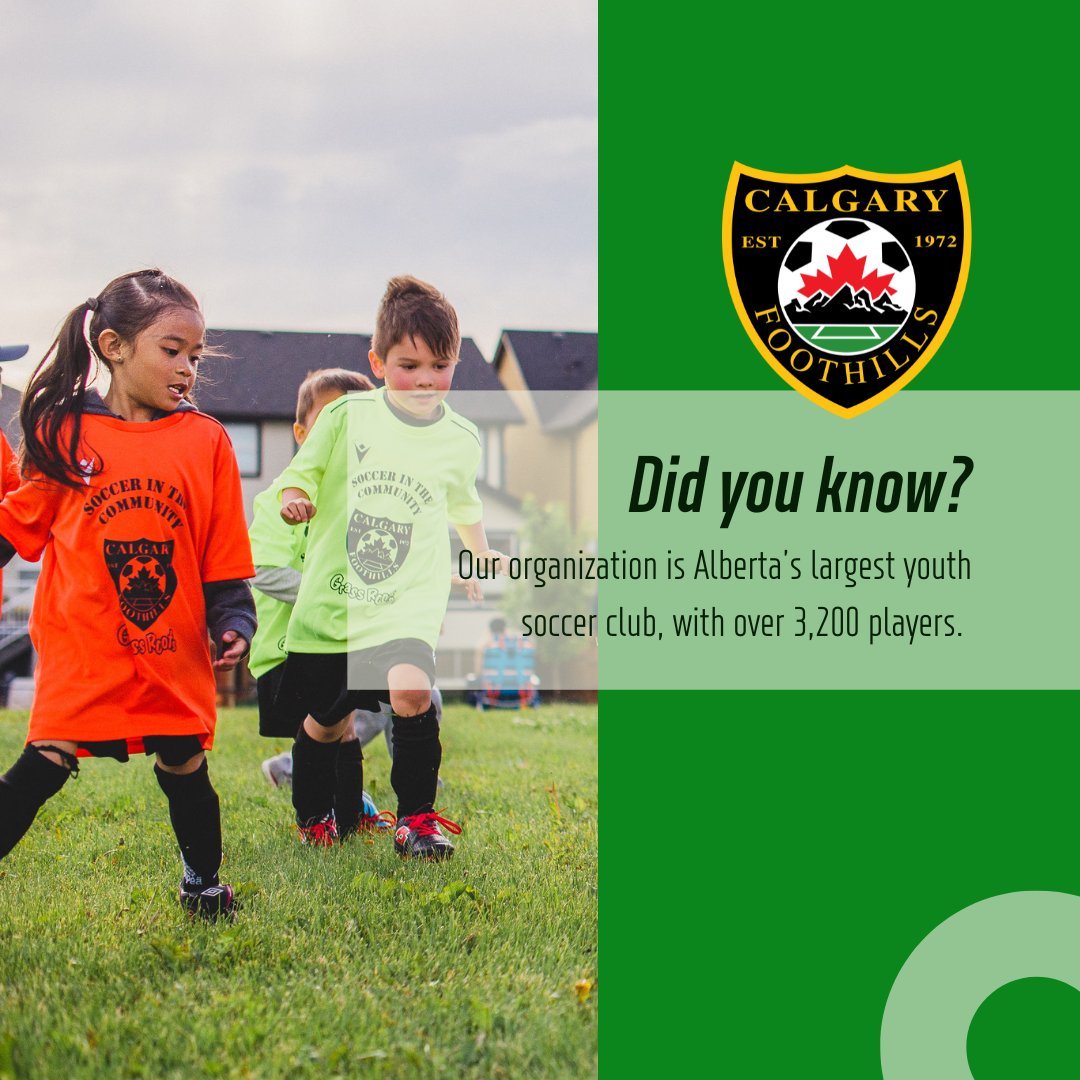 FoothillsSoccer's tweet photo. Did you know? We're proud to be Alberta's largest youth soccer club with over 3,200 passionate players in our family! Join the Foothills experience and be part of something extraordinary. Together, we play, learn and grow! 

#FoothillsSoccer #Soccer #Alberta #Calgary #YYC https://t.co/T0131lprUu