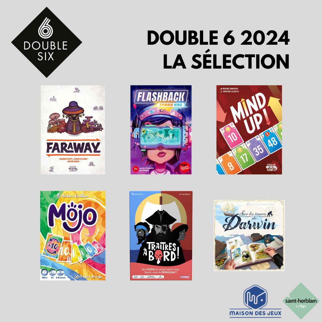 meyklar's tweet photo. Soirée #Double6 à ludothèque où on découvre les six #j2s sélectionnés (même si j'avais déjà joué à 5 des 6 😏) https://t.co/CidBm18PHg