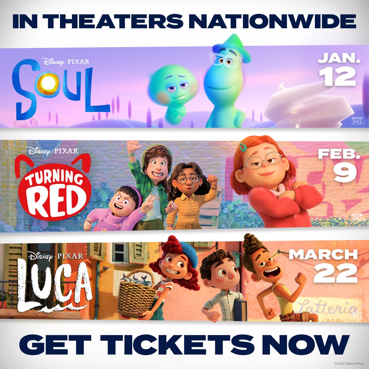 Don't miss your chance to see Disney and Pixar's Soul, Turning Red, and Luca ON THE BIG SCREEN. 🌎❤️🛵 

Get your tickets now: fandango.com/PixarInTheaters