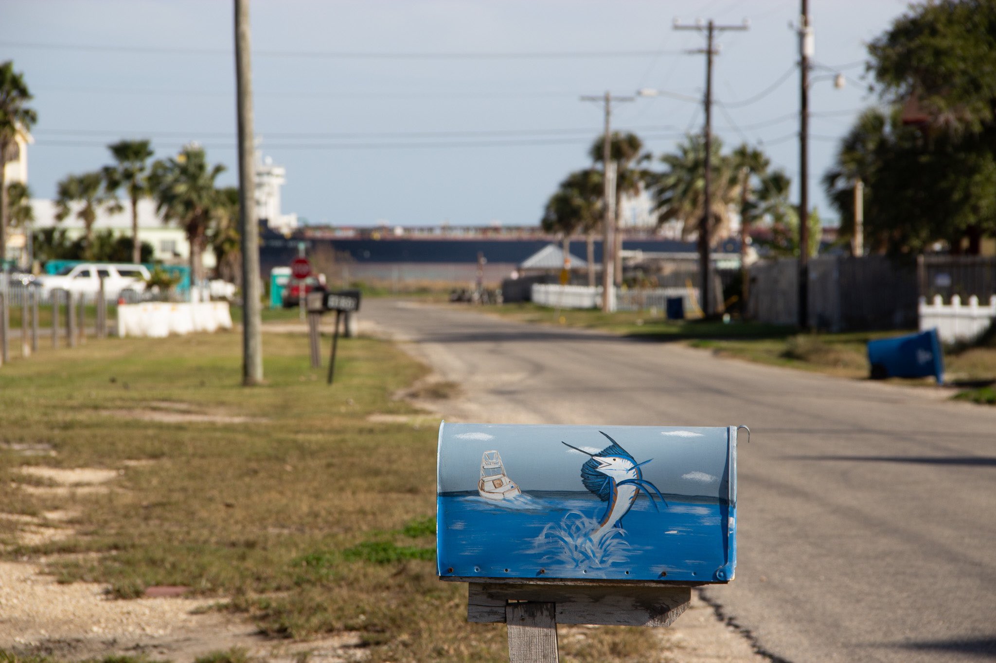 A tanker passes by Ingleside on the Bay, Texas