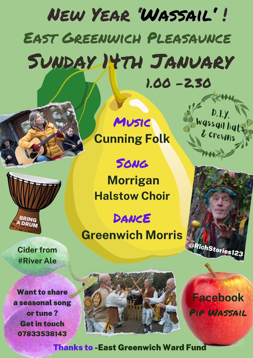 Kick out the January blues - it’s time to #Wassail !! Sunday from 1pm -2.30 in East Greenwich Pleasaunce Chevening Rd SE10 0LB  #Royal_Greenwich #Wassailing #riverale  #whatson #events <a href="/squiregmm/">Greenwich Morris</a> <a href="/MorriganSong/">Morrigan</a> @richstories